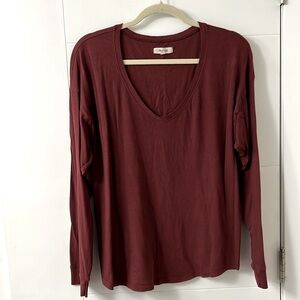 MADEWELL SOFTFADE COTTON V-NECK RELAXED T-SHIRT DUSTY BURGUNDY WOMEN Large